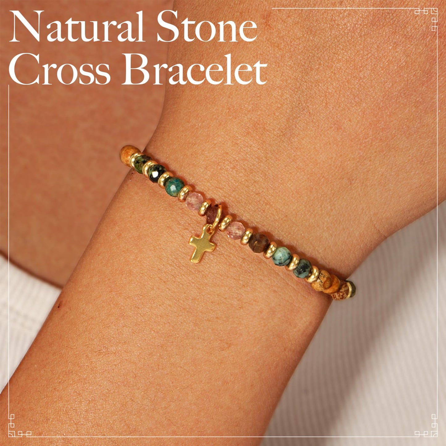 Pavolini Christian Gifts for Women, Cross Bracelet, Christian Gifts, Inspirational Gifts for Women, Natural Stone Beaded Bracelets, Religious Gifts for Woman