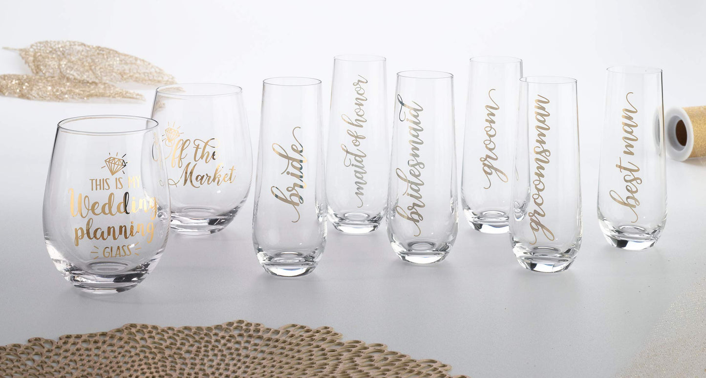 Lillian Rose Gold Maid of Honor Stemless Champagne Glass, 5.75"