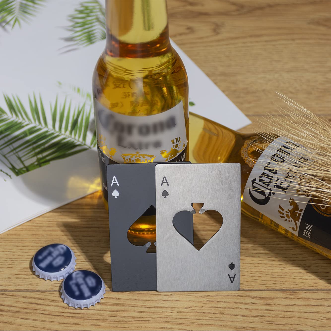 Wine Bottle Opener Stainless Steel Credit Card Size Casino Beer Bottle Opener Cap Opener for Your Wallet Wedding Party Groomsmen Bridesmaid Gifts 6 Pcs (Black)
