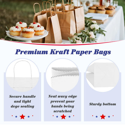 GSSUSA White Paper Bags 8X4.25X10.5 20Pcs, Gift Paper Bag with Handles Bulk, Graduation Gift, Sturdy Kraft Paper, Retail Shopping Bags, Party Favor, Christmas