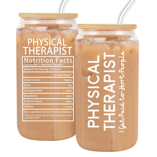 Physical Therapist Gifts,Gifts for PT On National Physical Therapy Month,Birthday Christmas Appreciation Gift for Physical Therapist Coffee Glass Cup 16oz