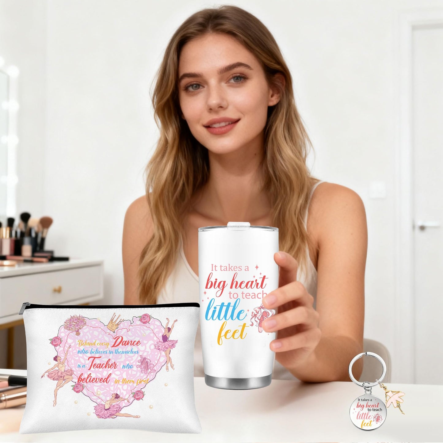CRASHOT Dance Teacher Appreciation Gifts for Women, Ballet Teacher Gift Set Includes 20 oz Travel Tumbler, Cosmetic Makeup Bag, Socks and Keychain, Dancer Birthday Present