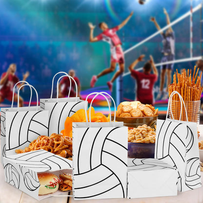 Lemicin 12 Pack Volleyball Goodie Bags Volleyball Gift Favors Paper Bags with Handle Treat Party Favors Bag Snack Candy Treat Holders Kraft Paper Bag for Birthday Party Supplies Decorations