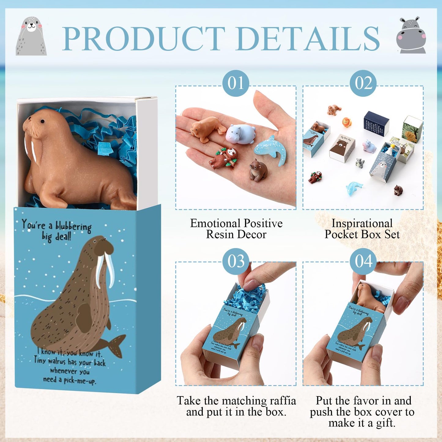 Soulchen 20 Sets Mini Emotional Gifts Bulk for Teacher Nurse Employee Positive Mental Health Stress Relief Gifts Resin Animal Figurines with Pun Box for Graduation End of Years Party Favors (Cute)