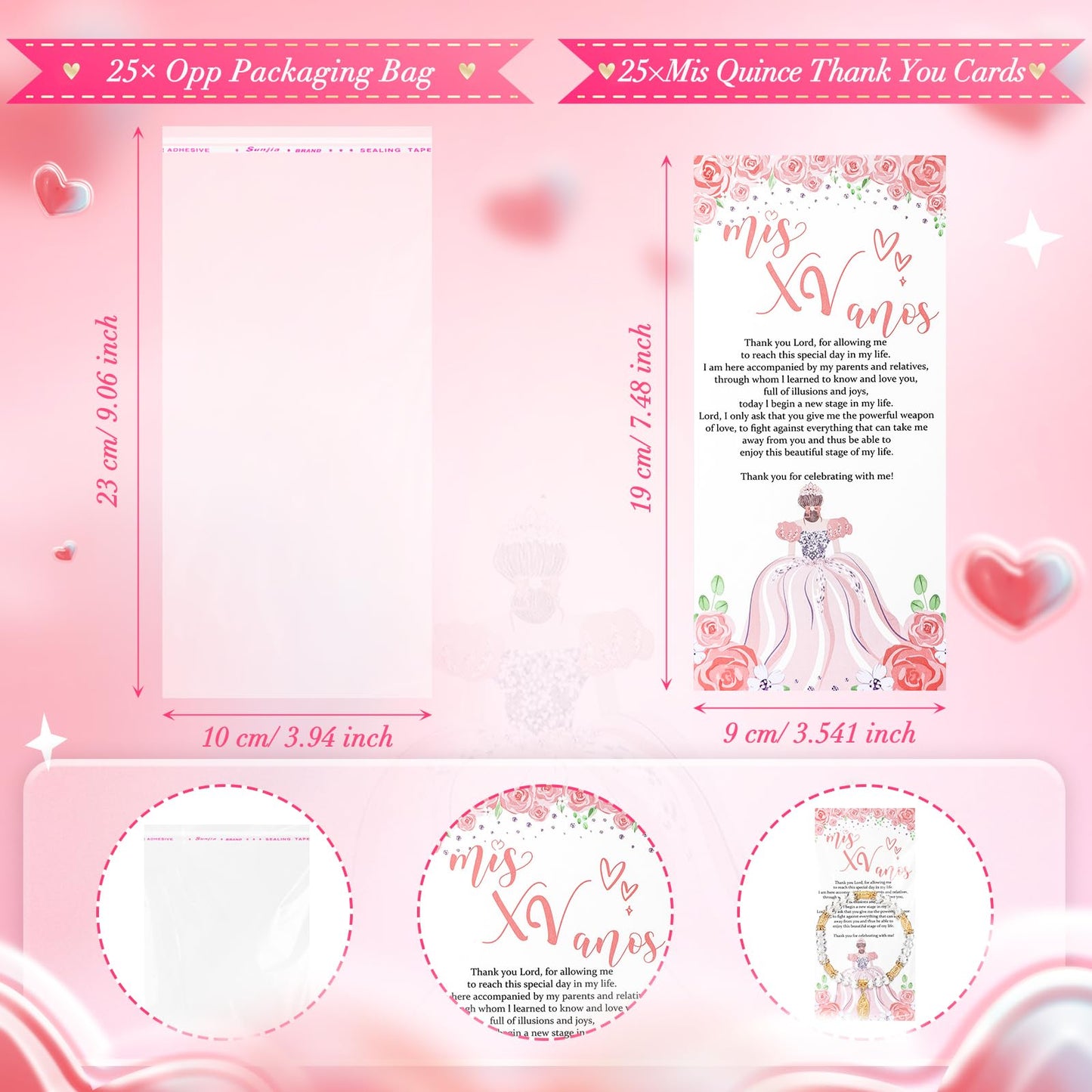 Wenqik 25 Sets Quinceanera Bracelet Favors Mis Xv Anos Crystal Stretch Bracelets with Gold Color Virgin Mary Charm Sweet 15th Birthday Religious Gifts with Thank You Cards