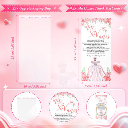 Wenqik 25 Sets Quinceanera Bracelet Favors Mis Xv Anos Crystal Stretch Bracelets with Gold Color Virgin Mary Charm Sweet 15th Birthday Religious Gifts with Thank You Cards