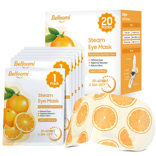 BeHoomi 20 Packs Steam Eye Mask, Heated Eye Mask Warm Compress for Eyes, Disposable Self Heating Steam Mask for Home, Sleep, Spa, Travel Essentials & Relaxation Gifts for Women (Orange)