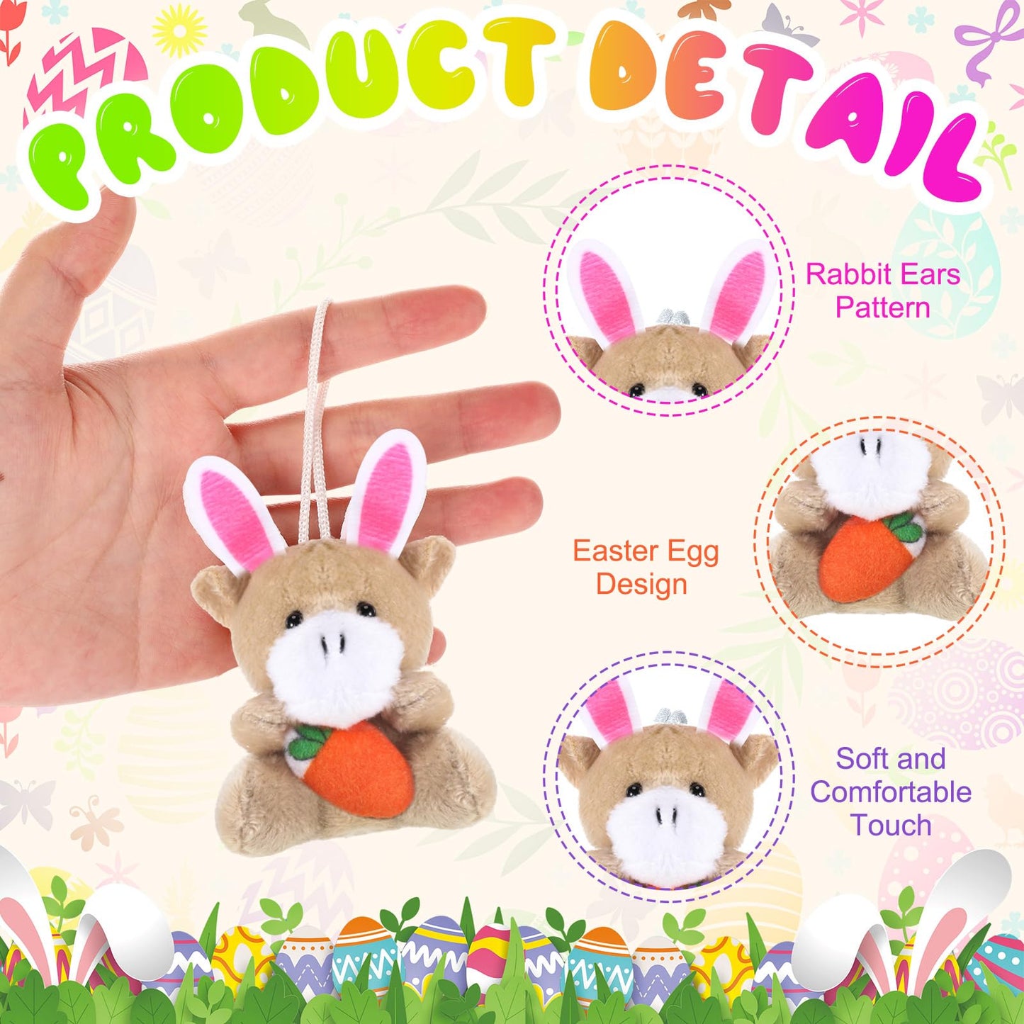 Wiwiqing 36 Pcs/12 Set Easter Mini Stuffed Animals Gift Set 12 Plush Animal Keychains 12 Cards 12 Bags for Easter Egg Hunt Fillers Basket Stuffers Classroom Exchange Gifts Party Favors