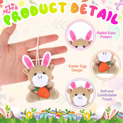 Wiwiqing 36 Pcs/12 Set Easter Mini Stuffed Animals Gift Set 12 Plush Animal Keychains 12 Cards 12 Bags for Easter Egg Hunt Fillers Basket Stuffers Classroom Exchange Gifts Party Favors