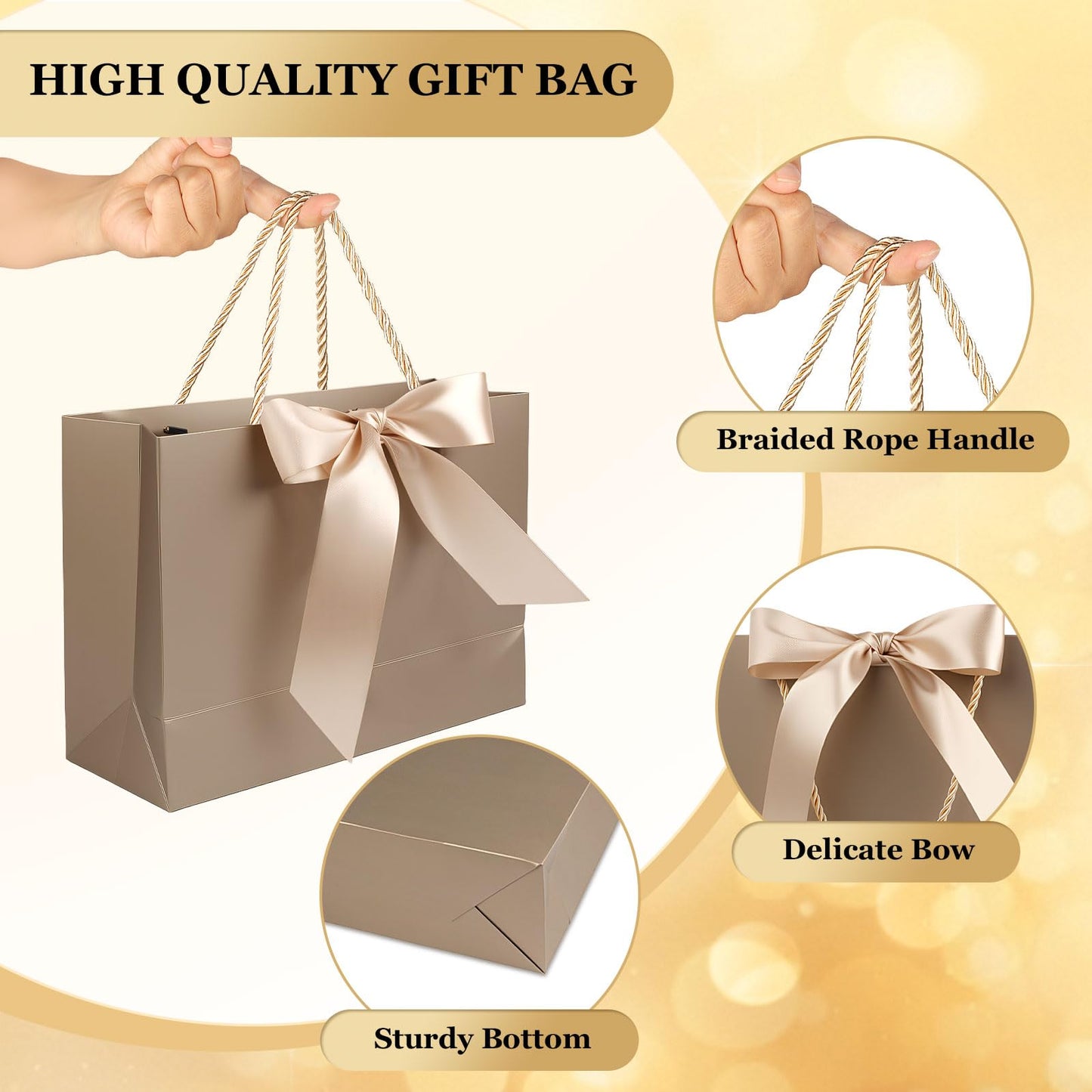 Ninsula 2 Pcs Large Gift Bag, Birthday Gift Bag With 2-Color Ribbon, 2 Greeting Cards and 4 Sheets Tissue Paper, Portable Paper Gift Bag for Birthday Parties, Wedding Parties, Baby Showers, Christmas