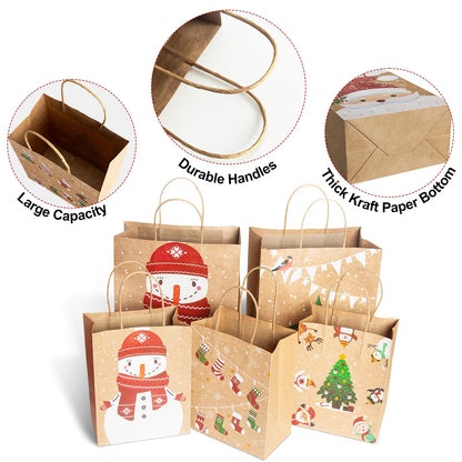 CHARMGIFTBOX Christmas Gift Bags, 24-Pack Kraft Paper Gift Bags with Handles, 12 Large 13” & 12 Medium 9” Assortment for Holiday Party Favors, Gift Wrapping, Xmas Decor