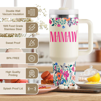 ROSTANTEN Mamaw Gifts Mamaw Birthday Gifts for Mamaw 40oz Travel Cup Insulated Tumbler with Lid & Straw