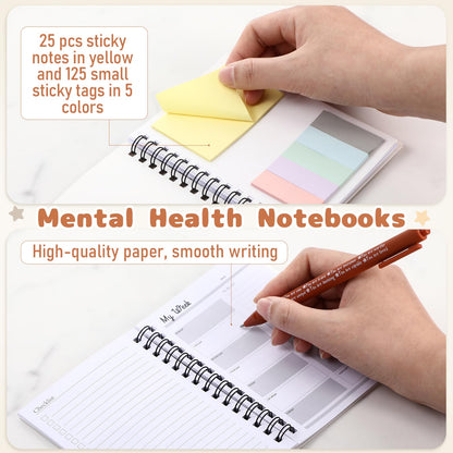 20 Pcs Mental Health Awareness Gifts Wellness Gifts Bulk Include 10 Mental Health Planners Journals with Sticky Notes 10 Positive Affirmation Pens Self Care Item for Coworker Teacher Student