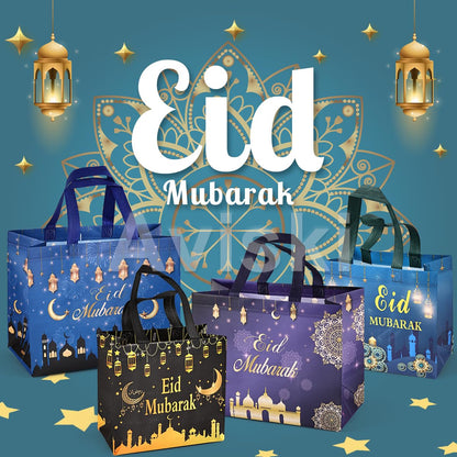 Aviski 4PCS Eid Mubarak Reusable Gift Bags, Treat Bags with Handles, Eid Mubarak Party Bags, Multifunctional Non-Woven Eid Bags for Gifts Wrapping, Party Supplies