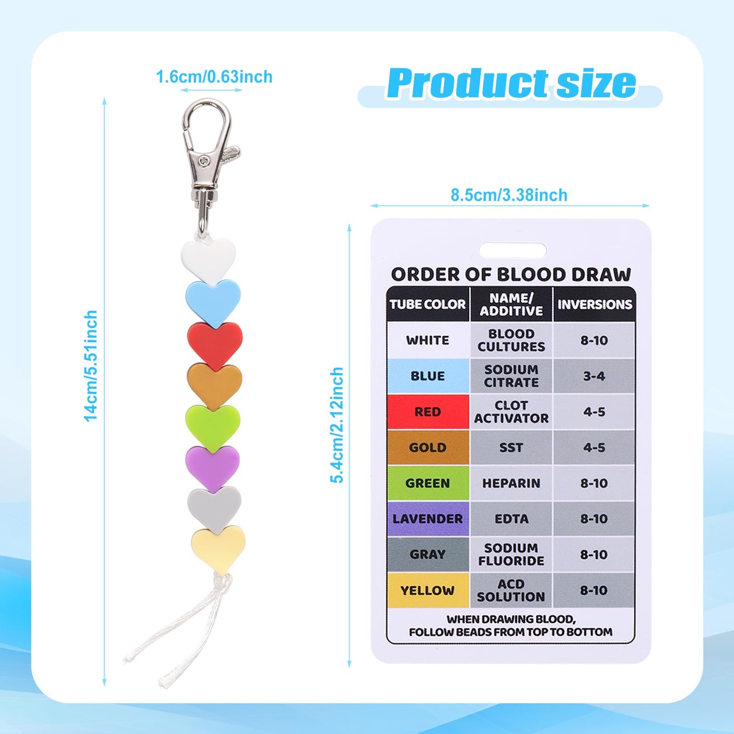 Order of Blood Draw Beads with Reference Card, Order of Blood Draw Vertical Badge Card Badge Reel Accessories Phlebotomy Essentials for Work or School RN Nurse Student Practitioner Grad Gift