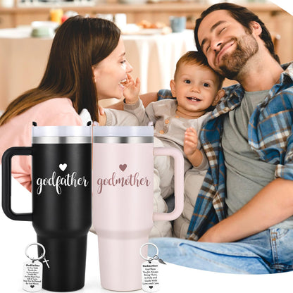 LiqCool Godparents Proposal Gift, 40 Oz Godmother and Godfather Set of 2 Tumblers, Godparents Christening Gifts Ideas from Godchild, Best Christmas Birthday Gifts for Godparents(Black & Pink)