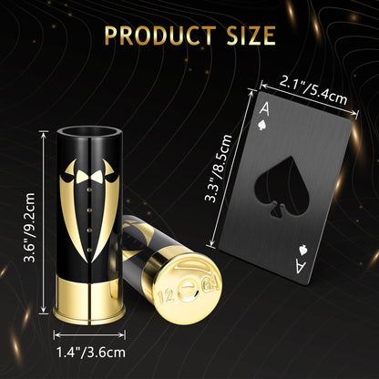 Yoption 16 Pcs Groomsmen Gifts Set, 8pcs Gauge Shot Glasses with 8pcs Credit Card Size Bottle Openers for Wedding Party Proposal Groomsmen Bridesmaid Favors