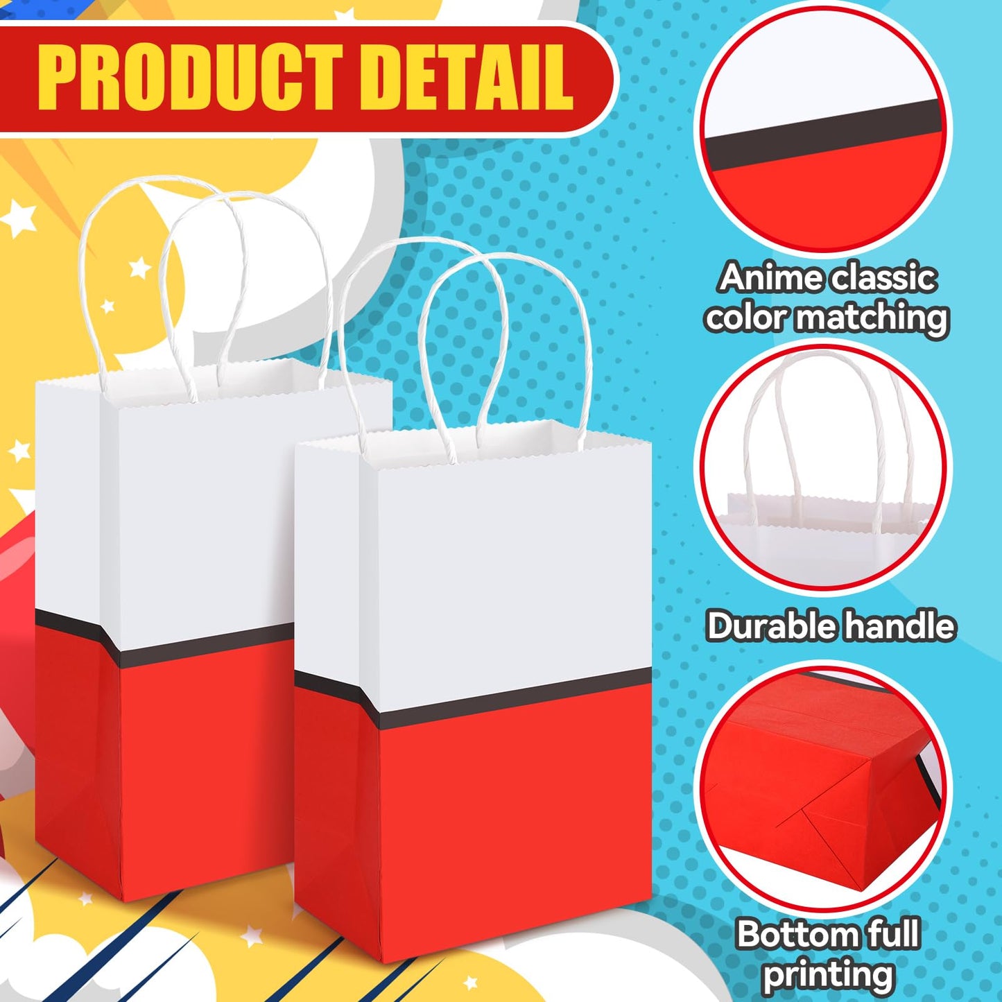 16 Pcs Cartoon Animation Party Gift Bags Red Kraft Treat Bags with Handle Birthday Party Supplies Paper Goodie Container 8.25 x 5.25 x 3 Inches for Birthday Theme Supplies Baby Shower Decorations Candy
