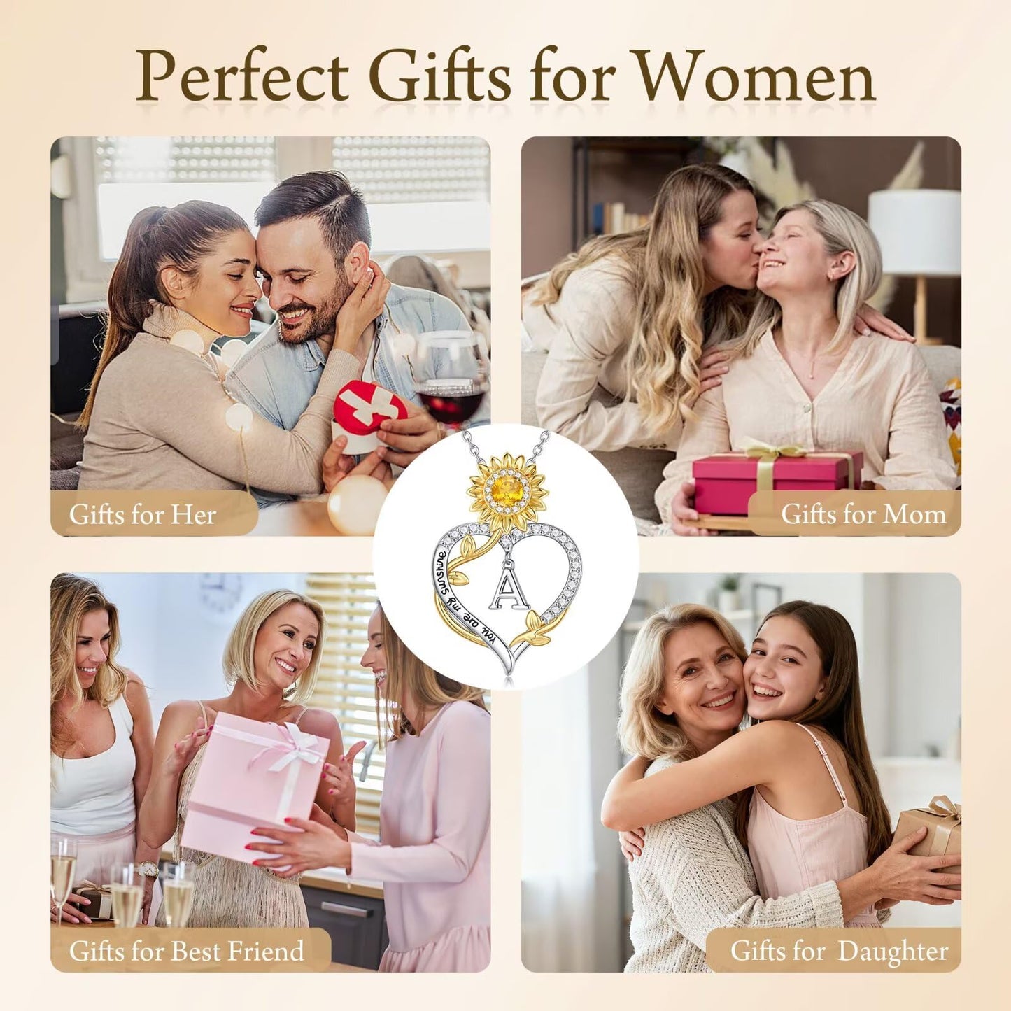 MONOOC Graduation Gifts for Women Her - Sunflower Gifts for Women Sunflower Necklace 14K-White-Gold-Plated Heart Initial Necklaces Anniversary Birthday Graduation Gift for Woman Jewelry
