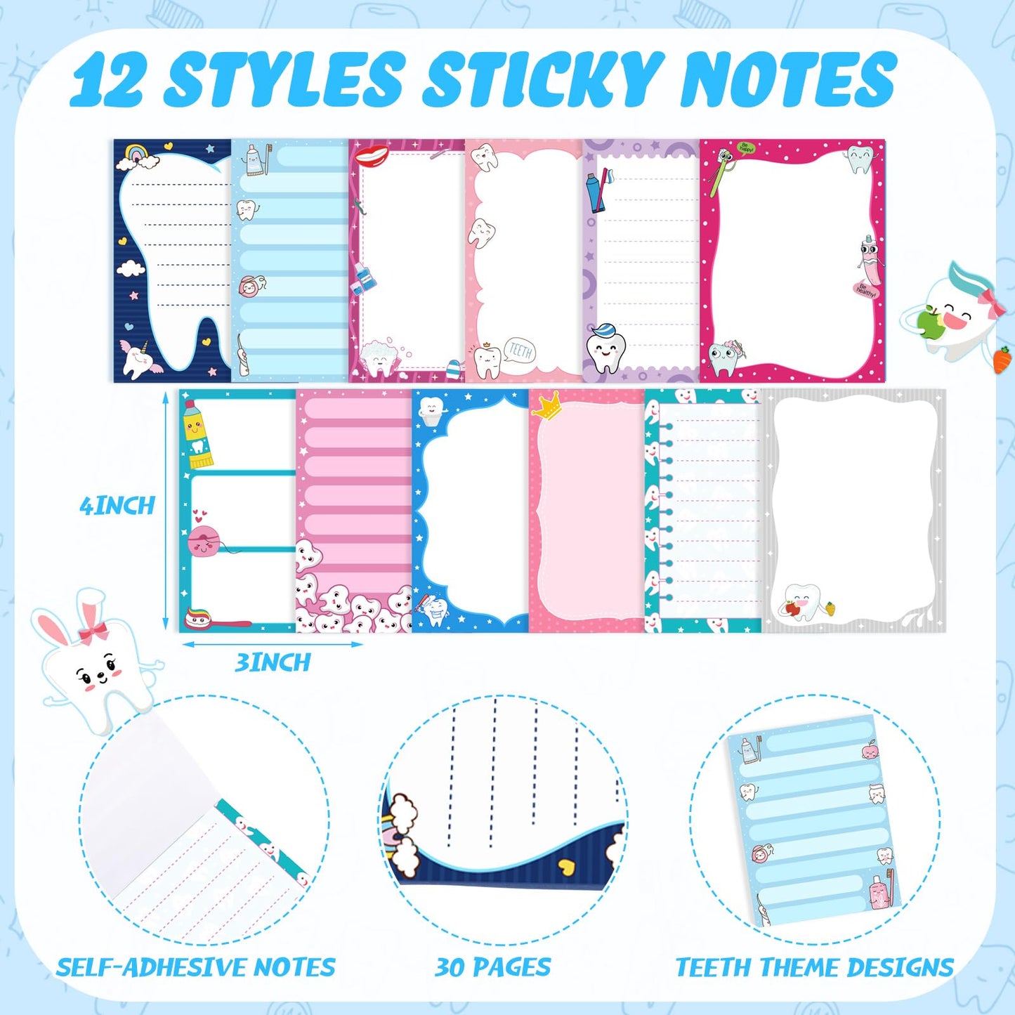 Chiisong 12 Pcs Dental Gifts Dentist Sticky Notes Funny Tooth Notepads Teeth Sticky Notes Nurse Week Dental Assistant Appreciation Gift for Office Home Work Supplies Holiday