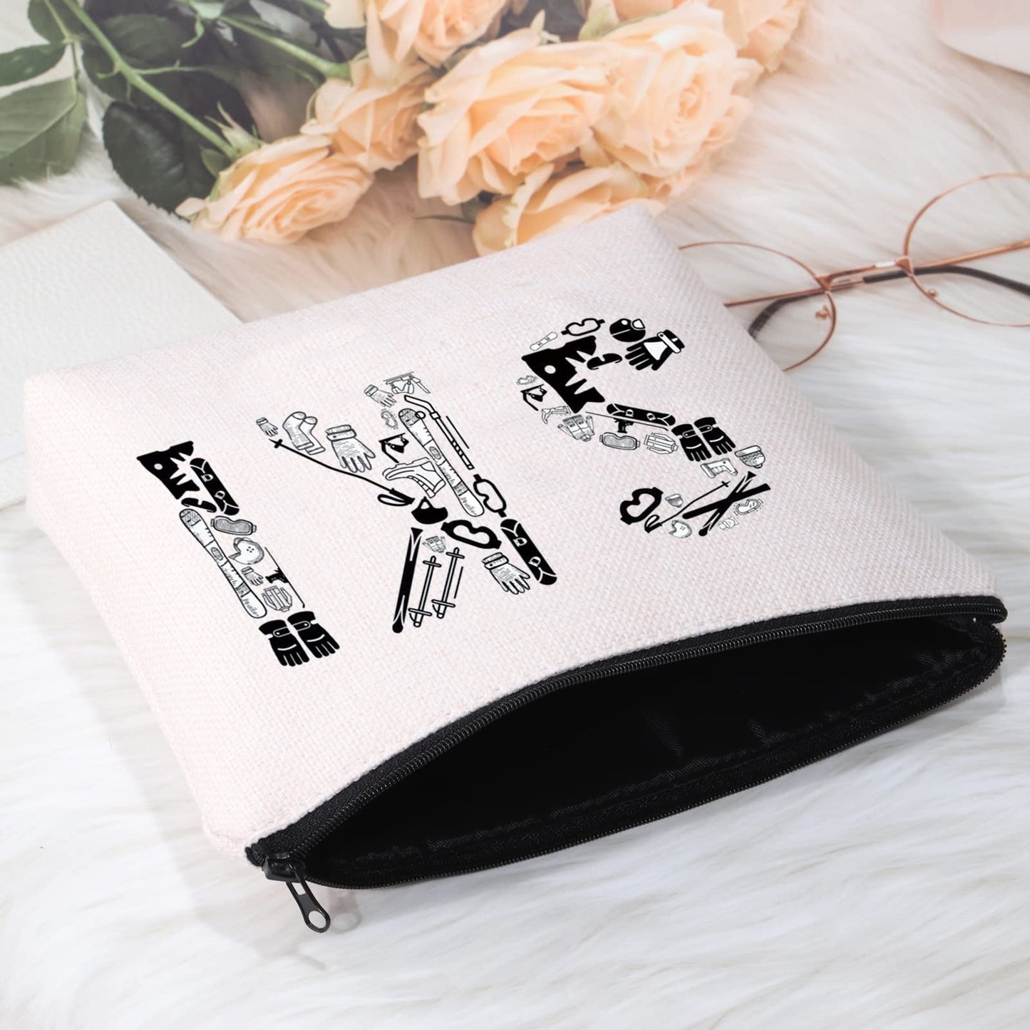POFULL Winter Sport Gift Skiing Cosmetic Bag For Ski Lover Snow Skiing Gift (SKI Cosmetic Bag)