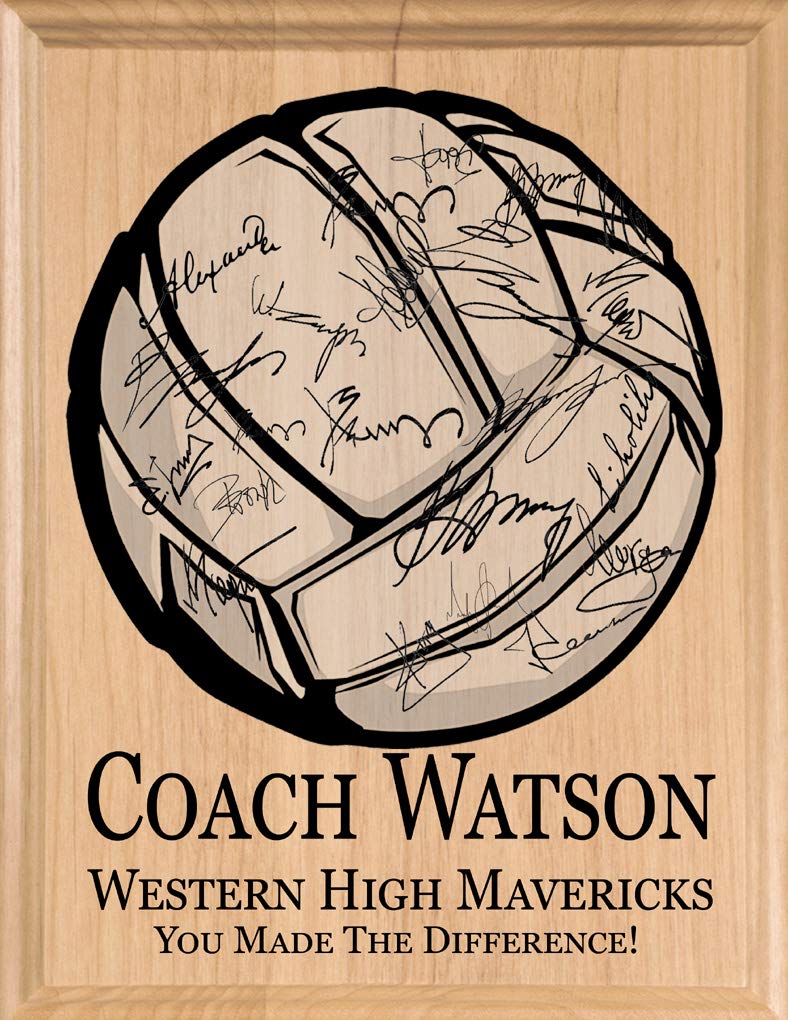 Volleyball Coach Gift Plaque SIGNABLE PERSONALIZED Recognition & Appreciation Award for Coaches - Team Signatures & Thank You Notes - Solid Wood - 8.5in x 11in x .75in (Volleyball Coach)