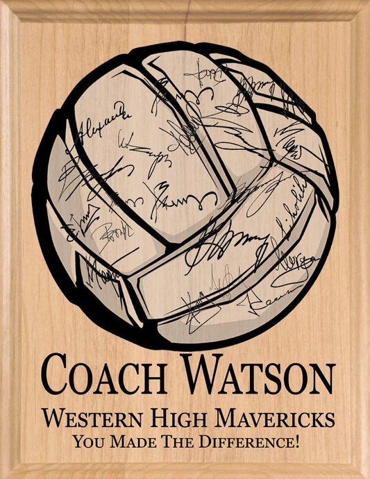 Volleyball Coach Gift Plaque SIGNABLE PERSONALIZED Recognition & Appreciation Award for Coaches - Team Signatures & Thank You Notes - Solid Wood - 8.5in x 11in x .75in (Volleyball Coach)