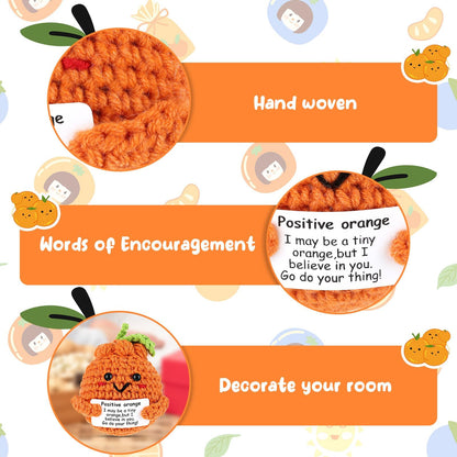 Positive Energy Crochet Orange Gift with Inspiring Affirmation Card Fun Emotional Support Present for Women and Men Perfect Birthday and Office Desk Decor