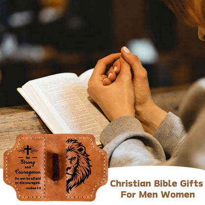 Leather Magnetic Bookmarks Christian with Pen Holder - Bible Magnetic Bookmarks for Men Kids Baptism Gifts for Boys Men Religious Gifts Bible Bookmark Accessories for Man Easter Basket Stuffers