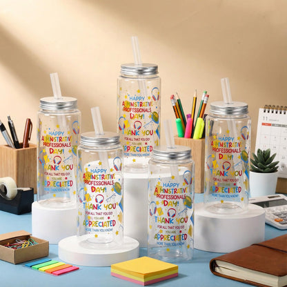 Vesici 24 Pcs Administrative Professionals Day Gift 14.2oz Admin Assistant Appreciation Gifts Cups with Lid and Straw Secretary Thank You Party Favors Tumbler for Women Office Secretary Employee