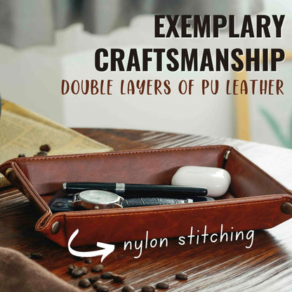 Architect Gifts, Valet Tray for Him & Men, Boyfriend, Husband, Dad, Desktop Organizer PU Leather Tray