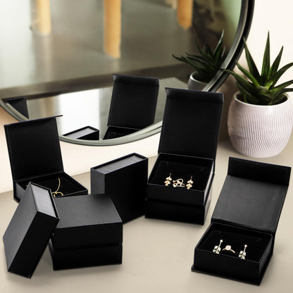Covzoe 24 Pack Cardboard Jewelry Boxes, 3.6 x 3.6 x 1.3 Inch Small Jewelry Gift Boxes with Sponge Filled and Lid, Jewelry Storage Display Case for Necklace Earring Ring, Black
