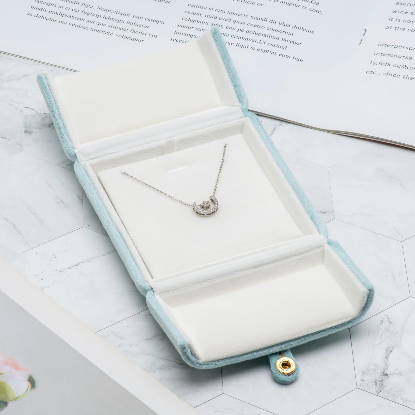 Velvet Necklace Pendant Gift Box Jewelry Display Storage Case (Sage Green)