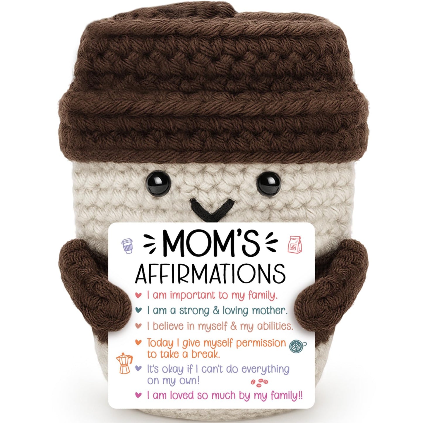 Agantree art Birthday Mom Gifts from Daughter Son Best Mom Affirmations Gifts for Mama Bonus Step Moms Mother Handmade Crochet Coffee Mug I Love You Gifts for Mom Positive Cute Small Decor