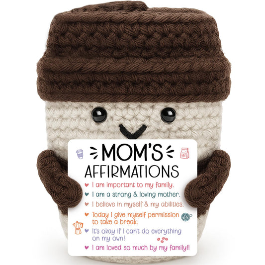 Agantree art Birthday Mom Gifts from Daughter Son Best Mom Affirmations Gifts for Mama Bonus Step Moms Mother Handmade Crochet Coffee Mug I Love You Gifts for Mom Positive Cute Small Decor