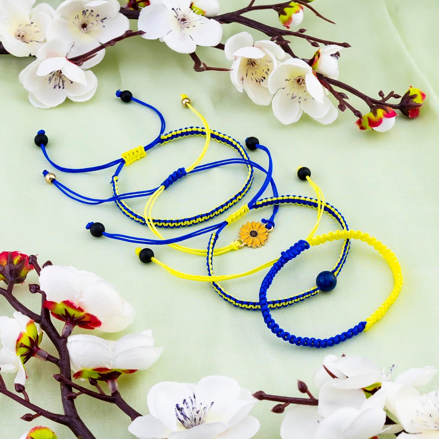 4 PCS Ukraine Keychain Bracelet Ukrainian Keychain Gifts Blue and Yellow Keychains Handmade Bracelets Ukraine Gifts Bracelet for Friend Women