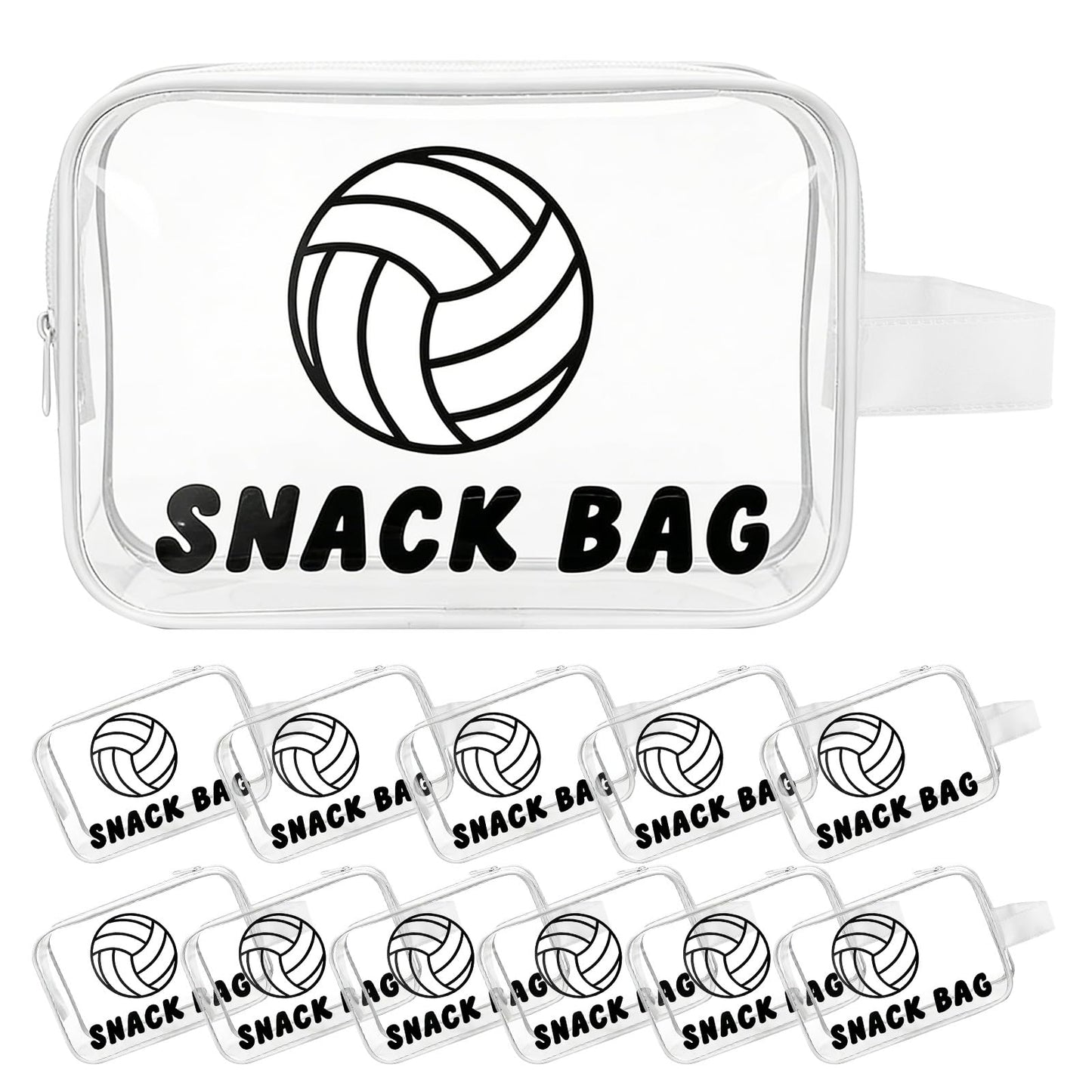 Goroovr 12 Pcs volleyball Snack Bags with Handles Zipper Reusable Sealed Stand-Up Goody Bags Clear PVC Waterproof volleyball party favors for Team Practice/Game Day, Gifts for volleyball Lovers, Players