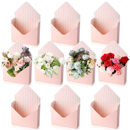 Geyee 10 Pcs Graduation Floral Bouquet Envelope Boxes Pink Flower Bouquet Packaging Gift Paper Wrapping Flower Bags for Arrangements Mother's Day Wedding Party Birthday, 9.3‘' x 3‘' x 13.8''