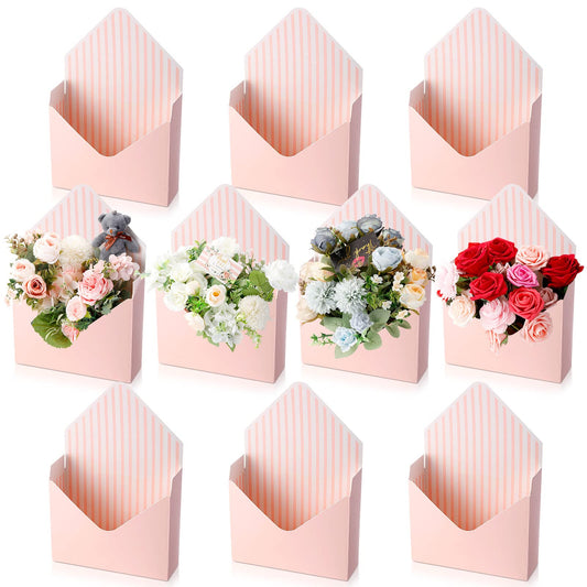Geyee 10 Pcs Graduation Floral Bouquet Envelope Boxes Pink Flower Bouquet Packaging Gift Paper Wrapping Flower Bags for Arrangements Mother's Day Wedding Party Birthday, 9.3‘' x 3‘' x 13.8''
