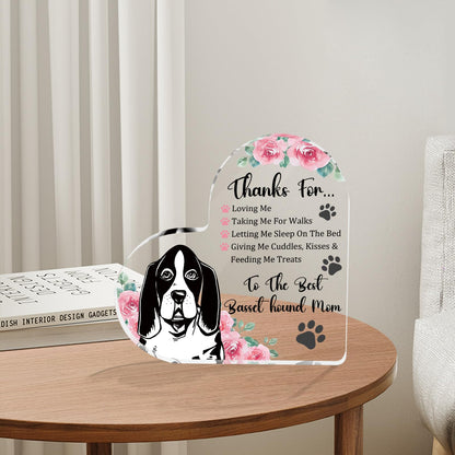 Tian Zhun Basset Hound Gifts for Women Thank You Basset Hound Mom Gifts for Women Dog Lover Rose Acrylic Heart Plaques Appreciation Gift for Mothers Day Christmas Birthday