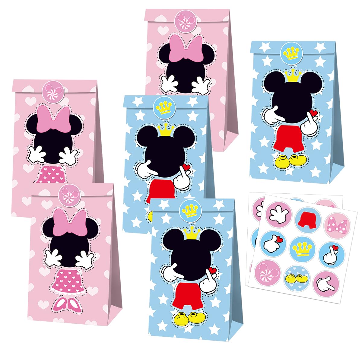 OU RUI 12Pcs Mouse Party Bags With Stickers Paper Supplies Favors Cookie Chocolate Candy Snack Bags Mouse Birthday Party Gift Bag
