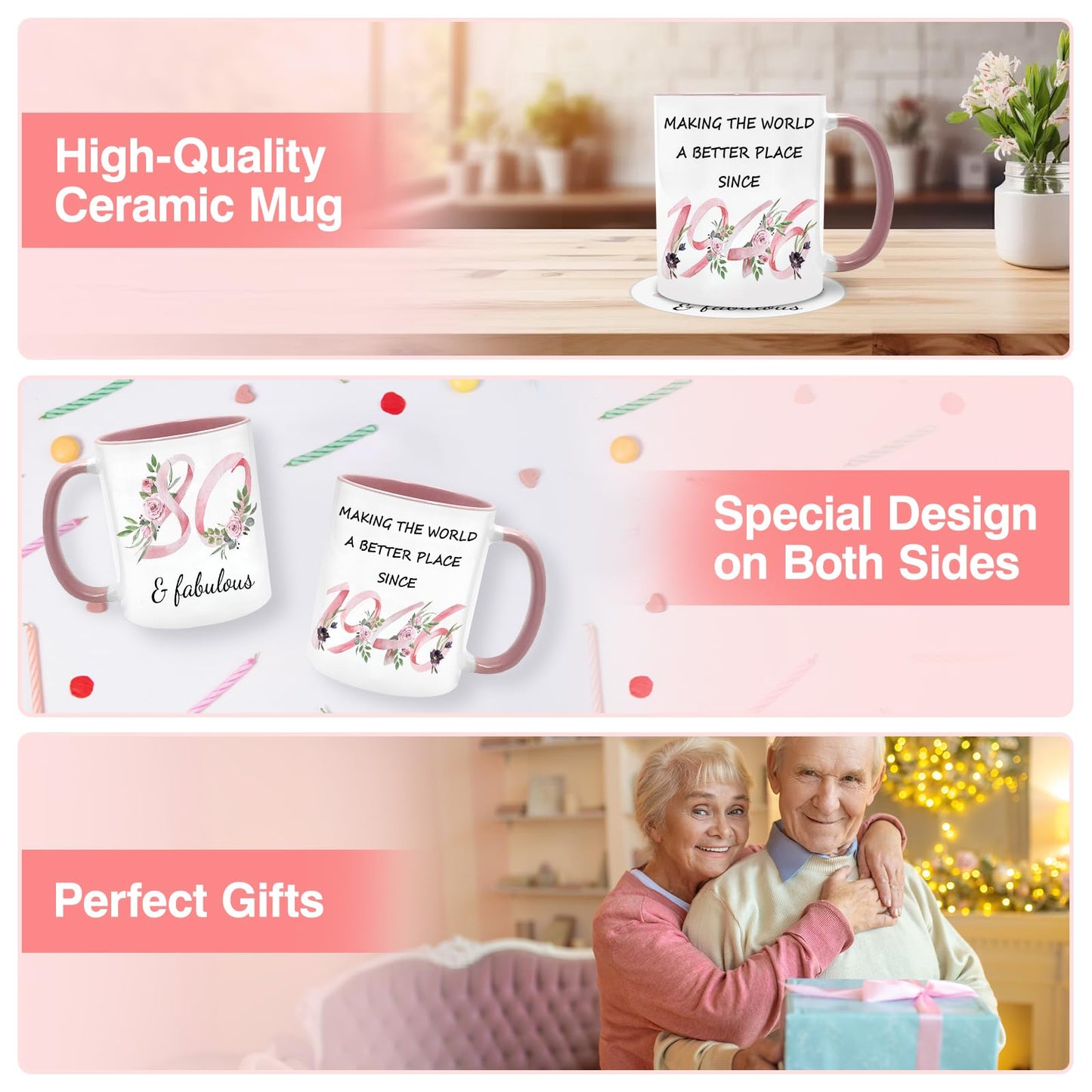80th Birthday Gifts for Women Her, 1946 Vintage Birthday Coffee Mugs with Silicone Coaster, Fabulous 1946 Gifts Ideas for 80 Years Old Women Mom Sisters Grandma