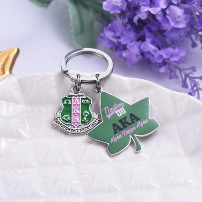 LParkin 1908 Aka Sorority Keychain Ivy Leaf Keyrings Aka Sorority Gifts for Women Girls Sorority Paraphernalia Gifts