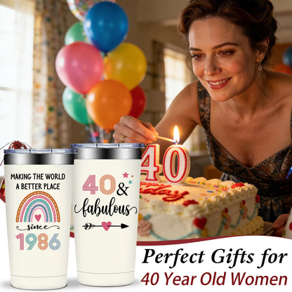 40th Birthday Gifts Women - 1986 40th Birthday Decorations for Women - Turning 40 Year Old Gifts Her - 40 Fabulous Tumbler 20 oz