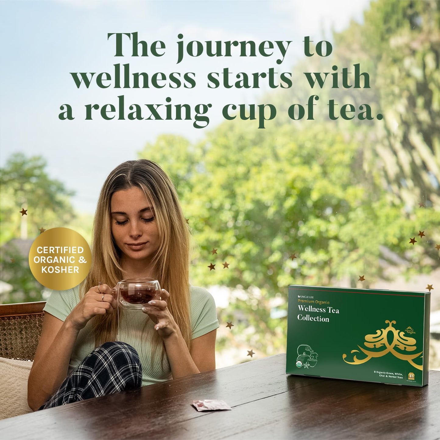 Uncle Lee’s Organic Tea Variety Gift Set – Wellness Collection with 8 Teas (6 Bags Each) in a Premium Gift Box, 3.3 Oz (48 Tea Bags)