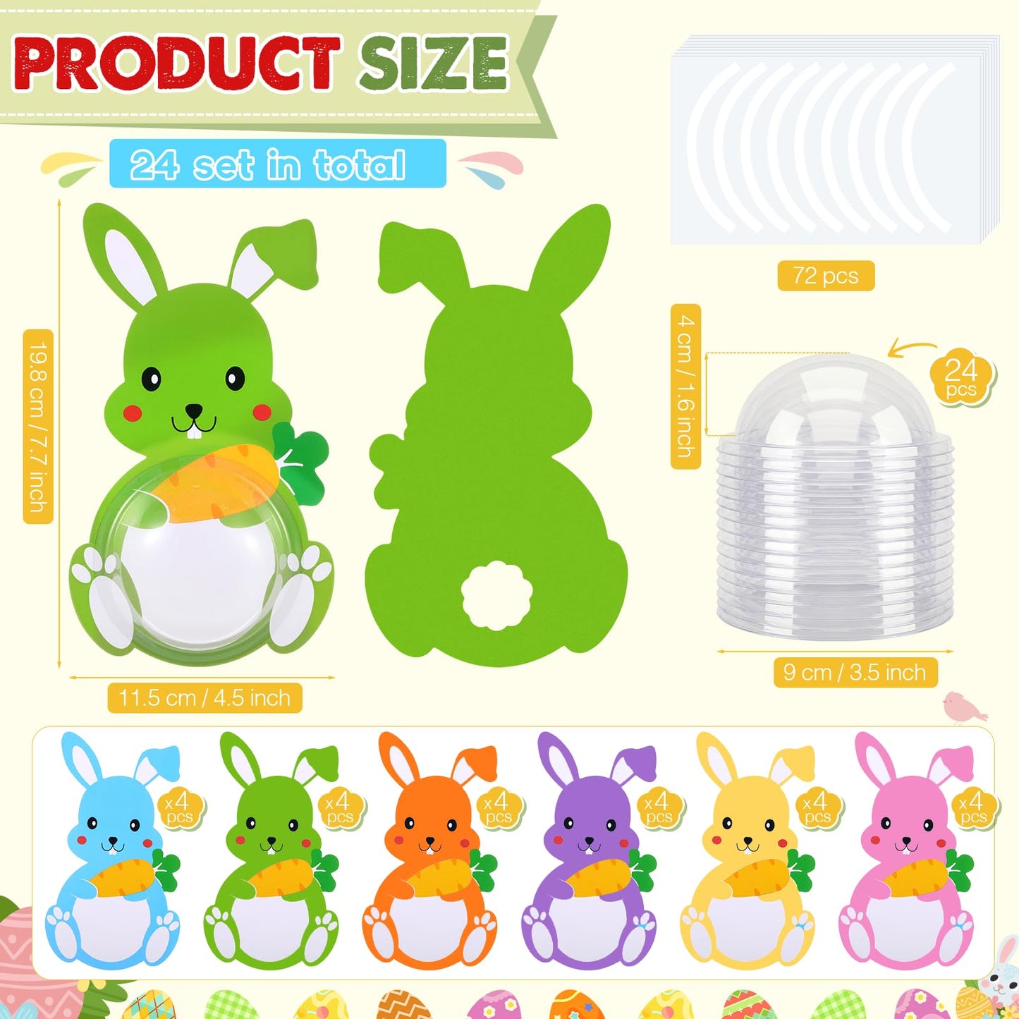 Gersoniel 24 Pack Easter Candy Cards Bulk Bunny Chocolate Card Holder DIY Rabbit Greeting Cards Gift with Plastic Domes for Spring Birthday Easter Party Favors Gifts, Not Included Candy