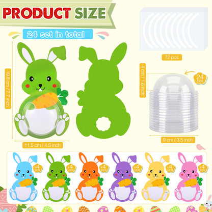 Gersoniel 24 Pack Easter Candy Cards Bulk Bunny Chocolate Card Holder DIY Rabbit Greeting Cards Gift with Plastic Domes for Spring Birthday Easter Party Favors Gifts, Not Included Candy