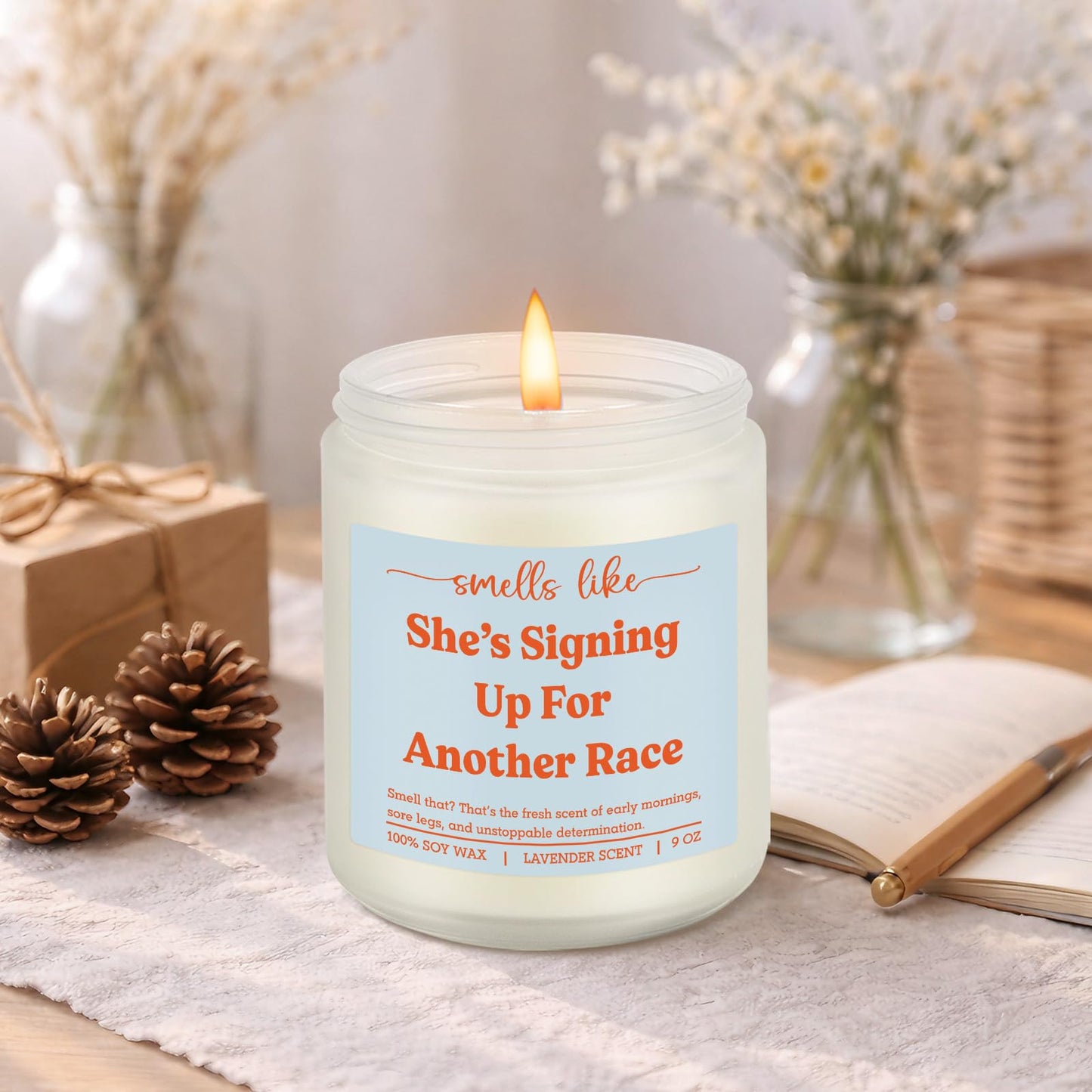 LEADO Scented Candle, Gifts for Runners Women - Marathon, 5k, Running Essentials for Women - Funny Mothers Day, Birthday, Running Gifts for Marathon Runners, Female, Girl, Her, Mom - Race Day Candle