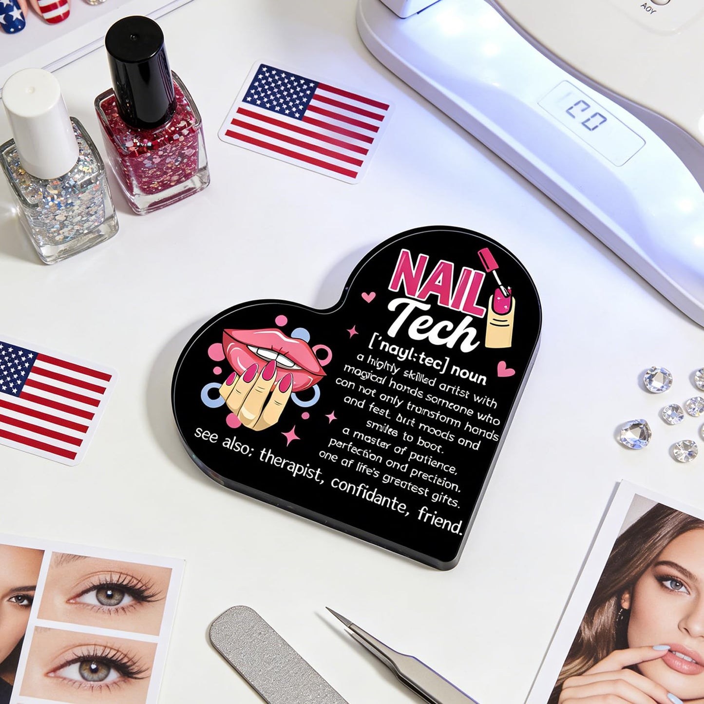 Nail Tech Gifts For Women Men Nail Salon Decor Heart Shaped Acrylic Sign Inspirational Gift For Nail Technician Thank You Gifts Birthday Girls Bedroom Home Salon Beauty Shop Decor 3.9x 3.9 Inches