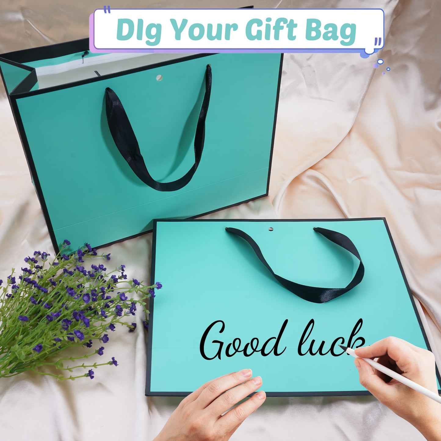 Patdefie 12 Pack Teal Gift Bags with Handle 12.5x10x4.3 inch Thank You Favor Welcome Bags Return Gifts for Wedding Mothers Graduation Baby Shower Birthday Thanksgiving(teal balck)